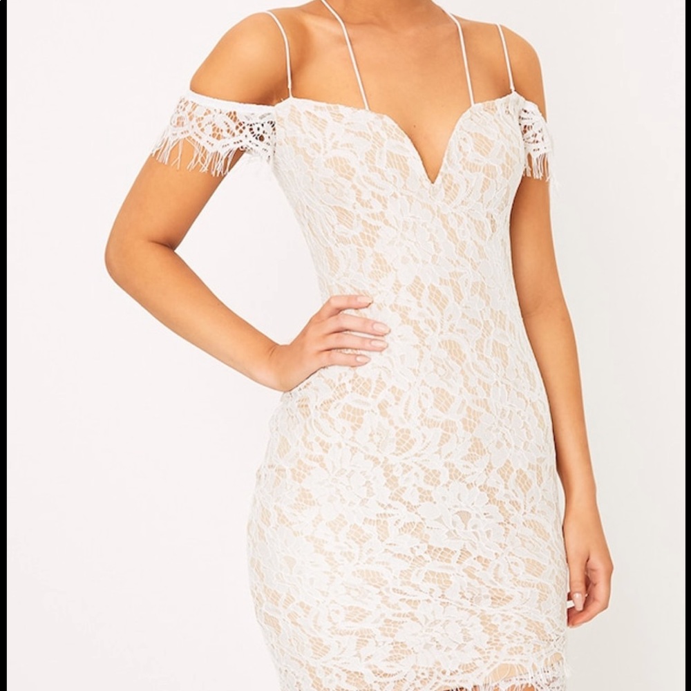 Siah White Lace Double strap Bodycon